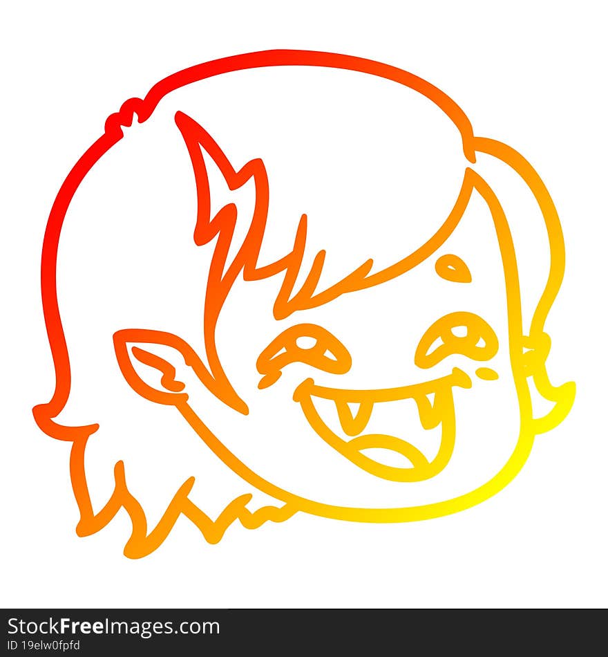 warm gradient line drawing cartoon vampire girl face