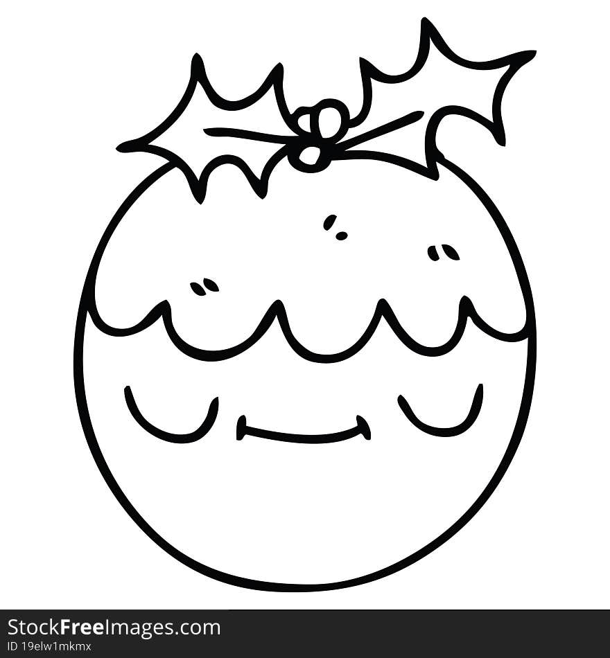 quirky line drawing cartoon christmas pudding