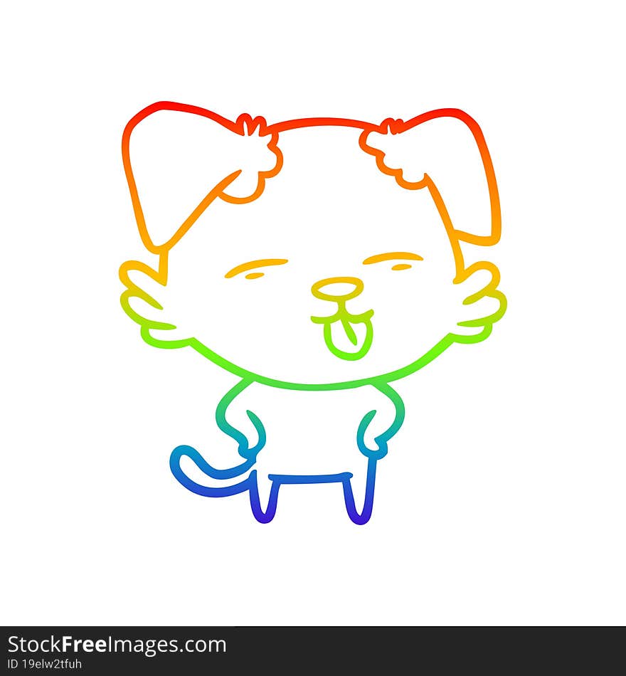 rainbow gradient line drawing of a cartoon dog sticking out tongue