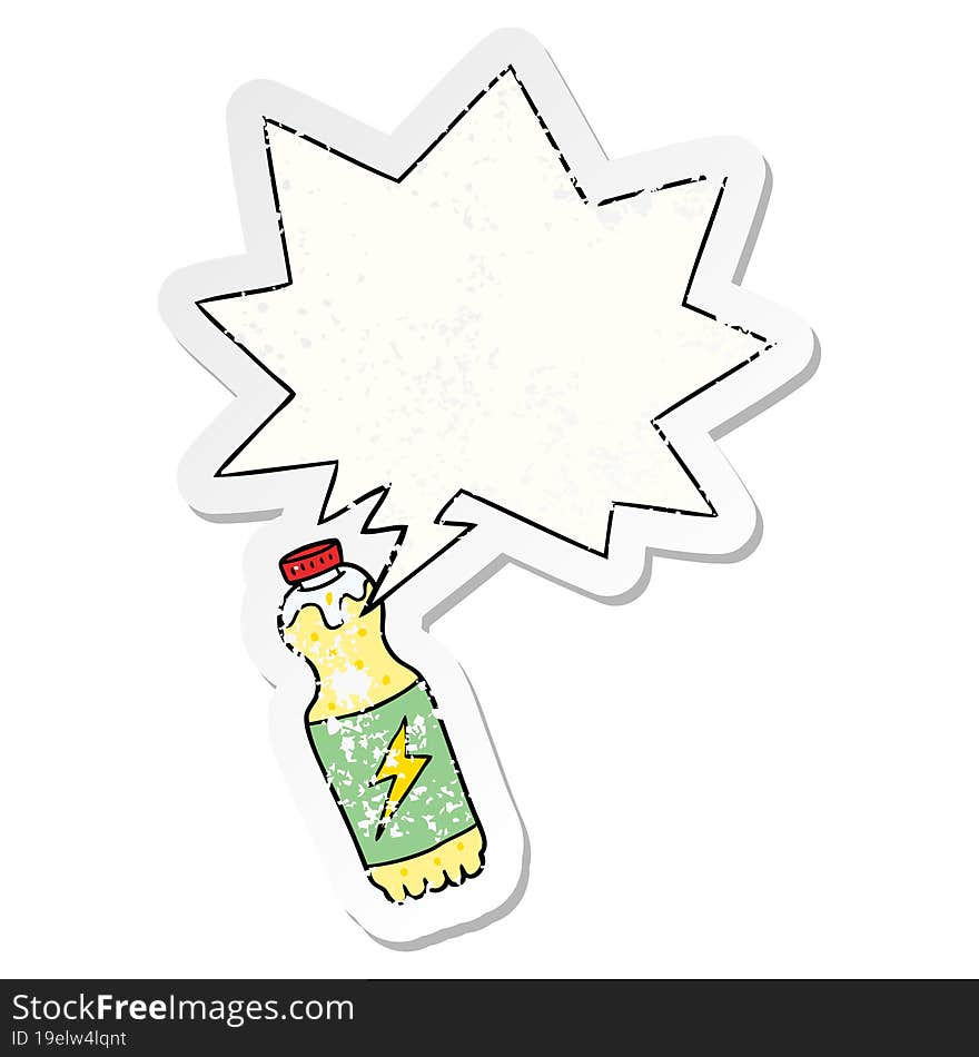 cartoon soda bottle and speech bubble distressed sticker