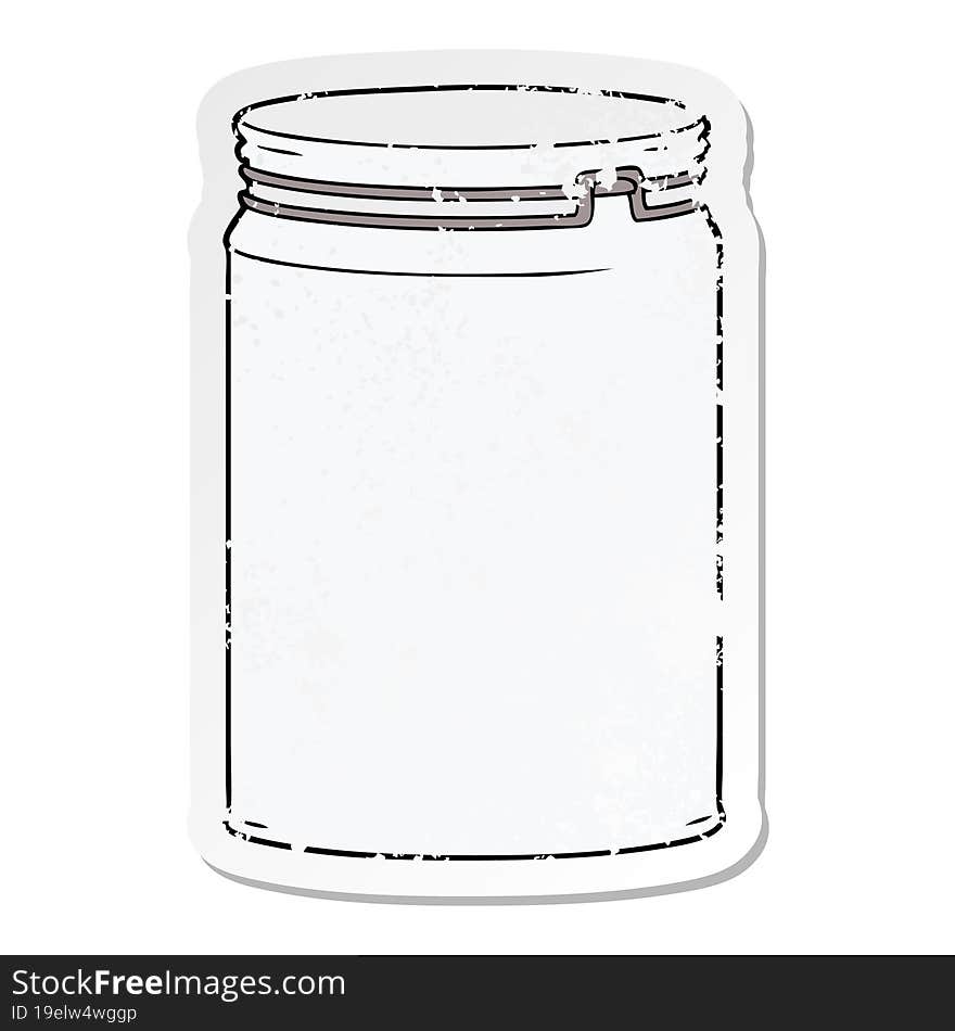 distressed sticker of a cartoon empty glass jar