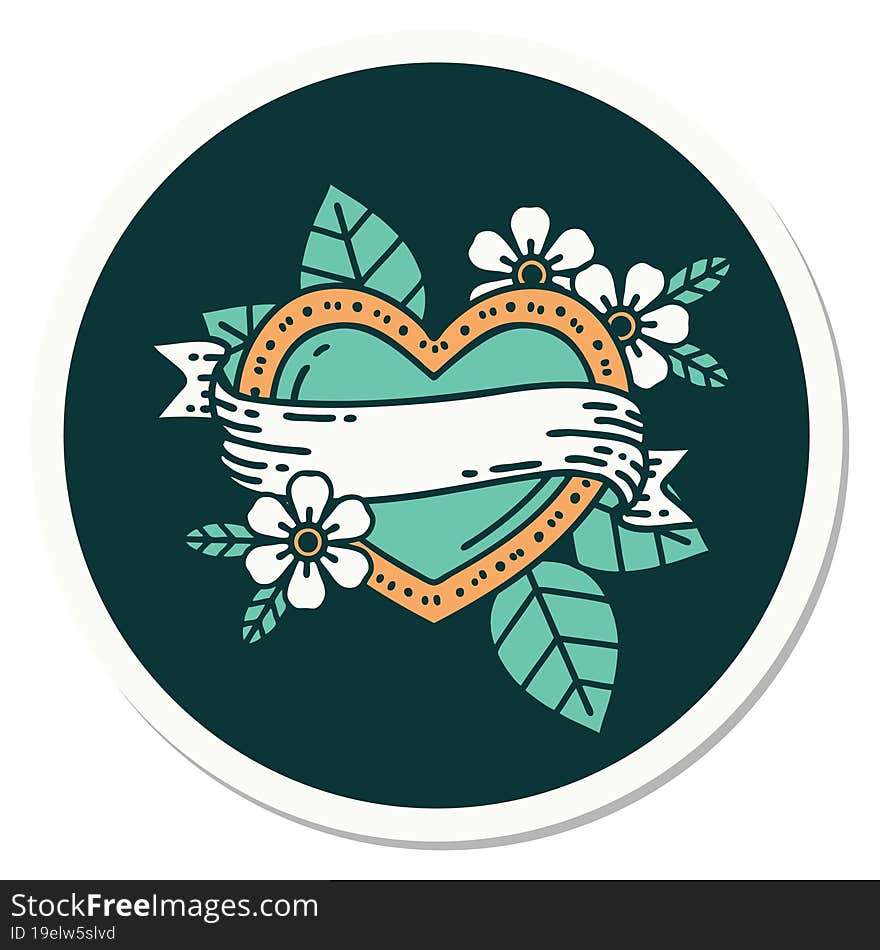 Tattoo Style Sticker Of A Heart And Banner