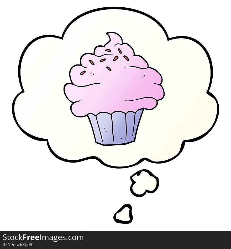 cartoon cupcake and thought bubble in smooth gradient style