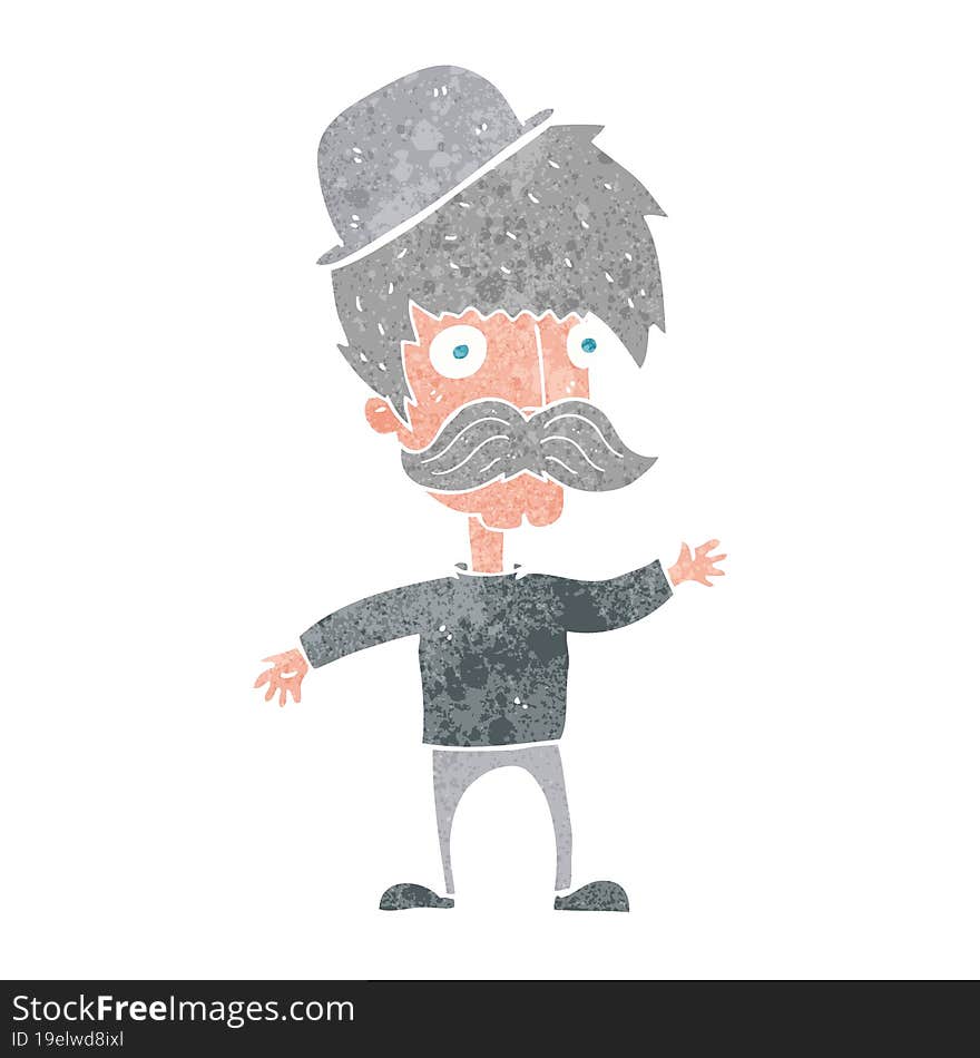 cartoon man wearing british bowler hat. cartoon man wearing british bowler hat