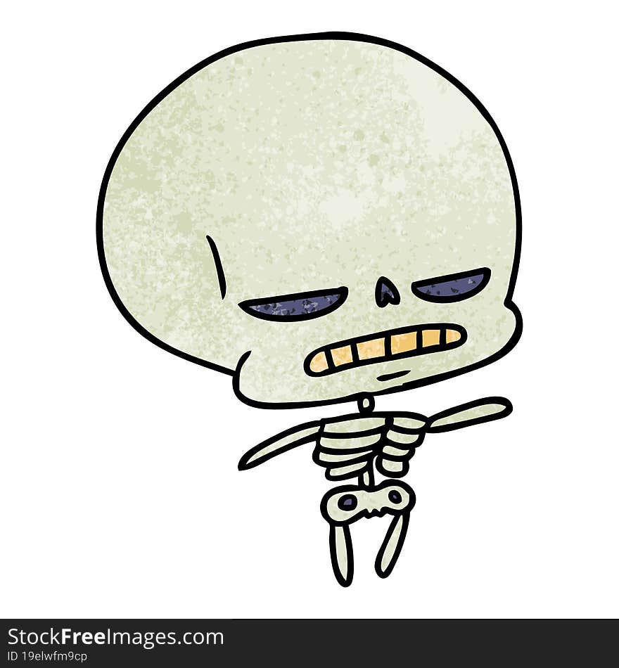 textured cartoon of spooky kawaii skeleton