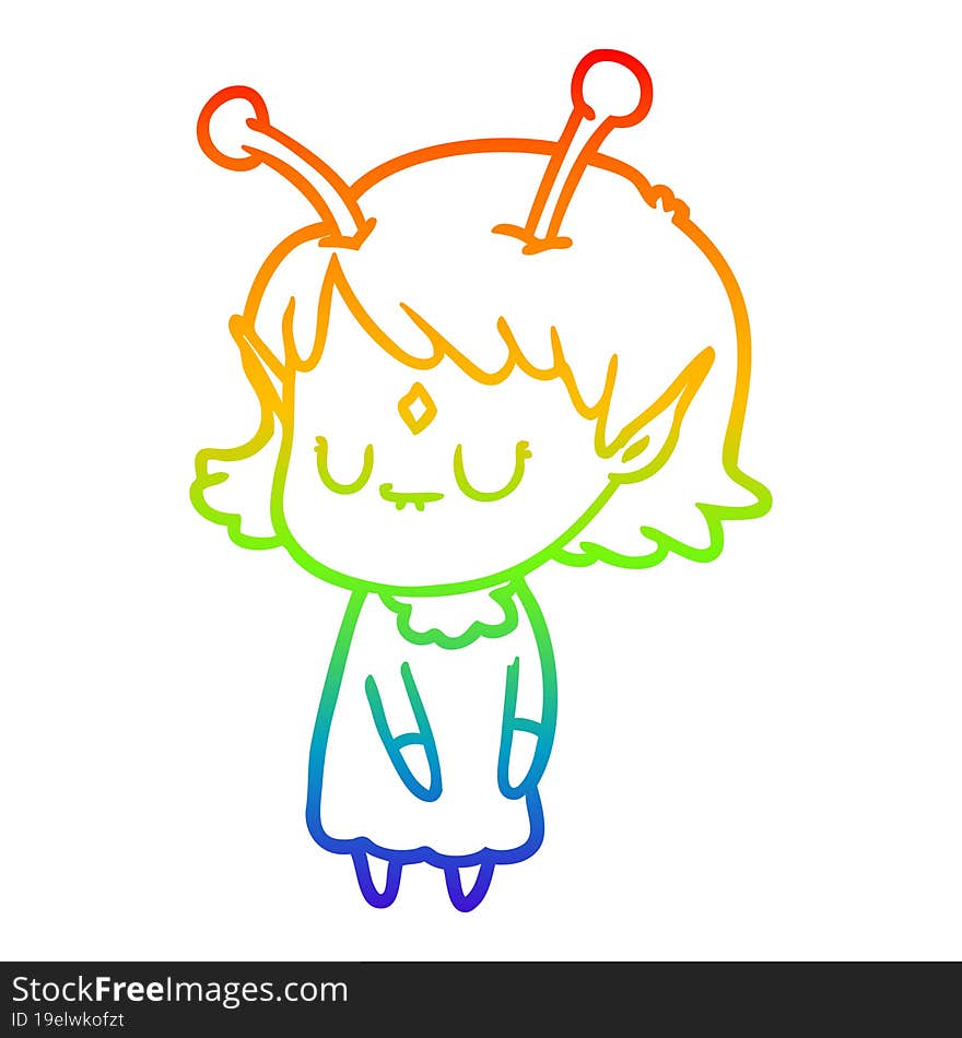 rainbow gradient line drawing of a cartoon alien girl