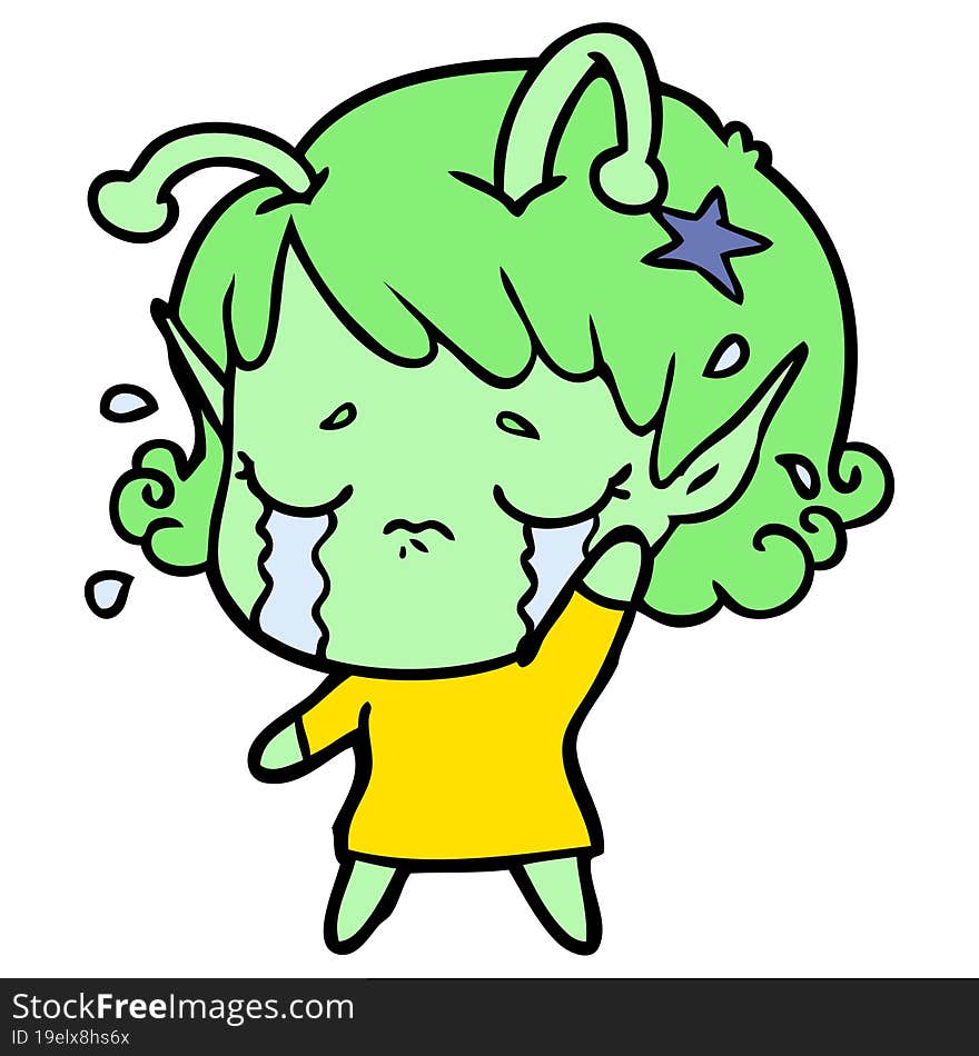 cartoon crying alien girl. cartoon crying alien girl