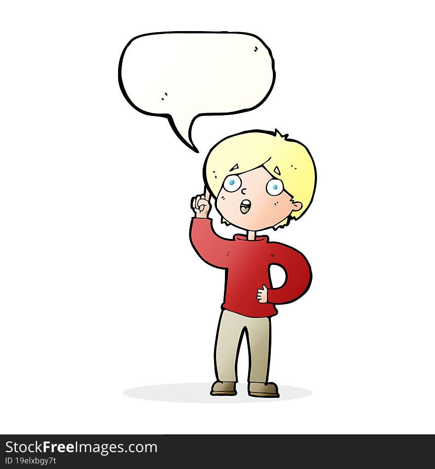 cartoon boy with idea with speech bubble