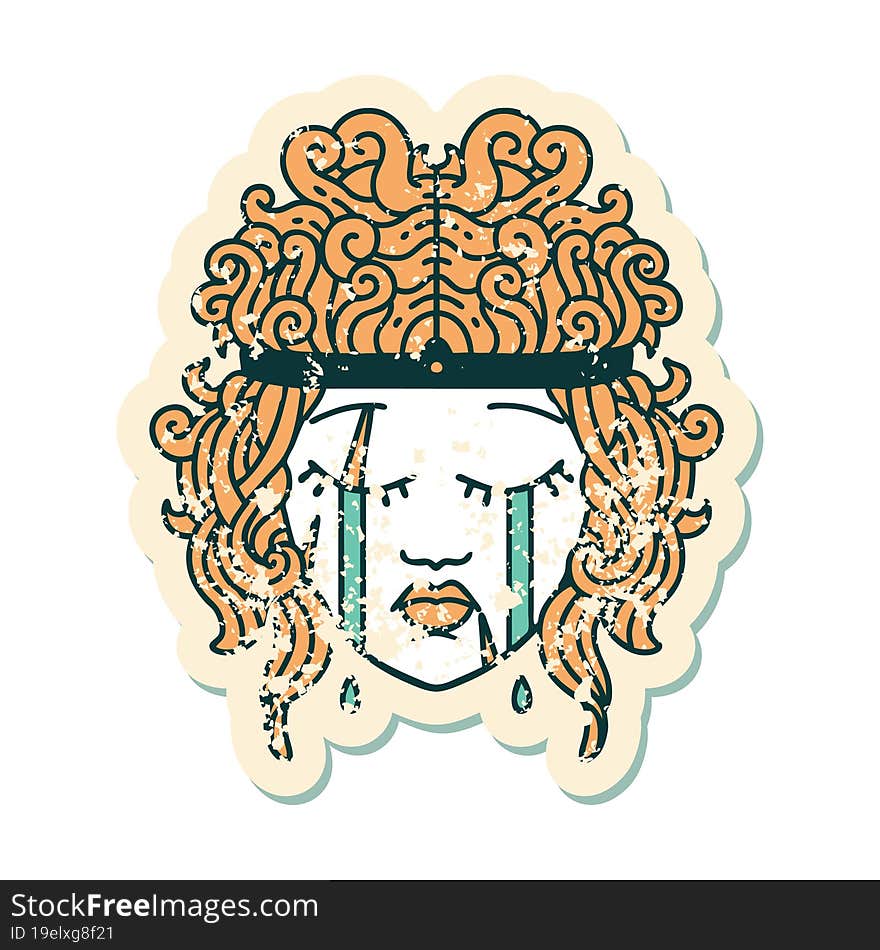 grunge sticker of a crying human barbarian. grunge sticker of a crying human barbarian