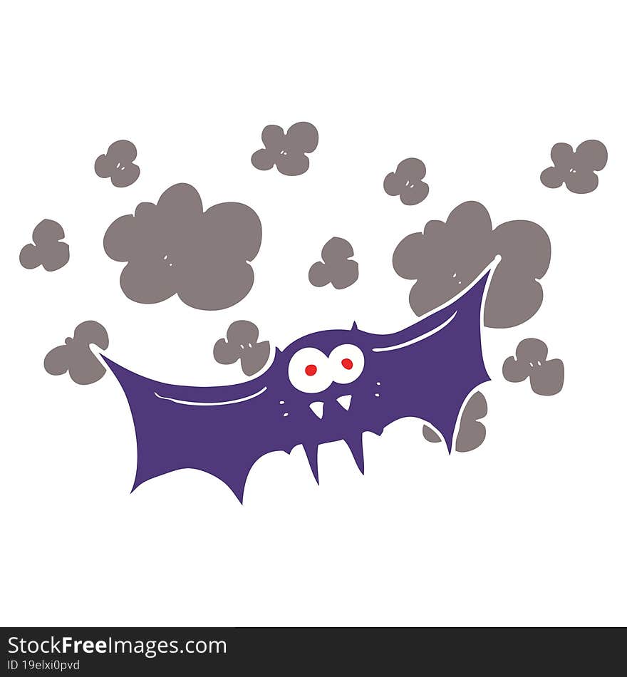 flat color illustration of a cartoon vampire bat