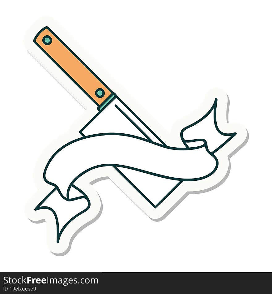 tattoo sticker with banner of a meat cleaver