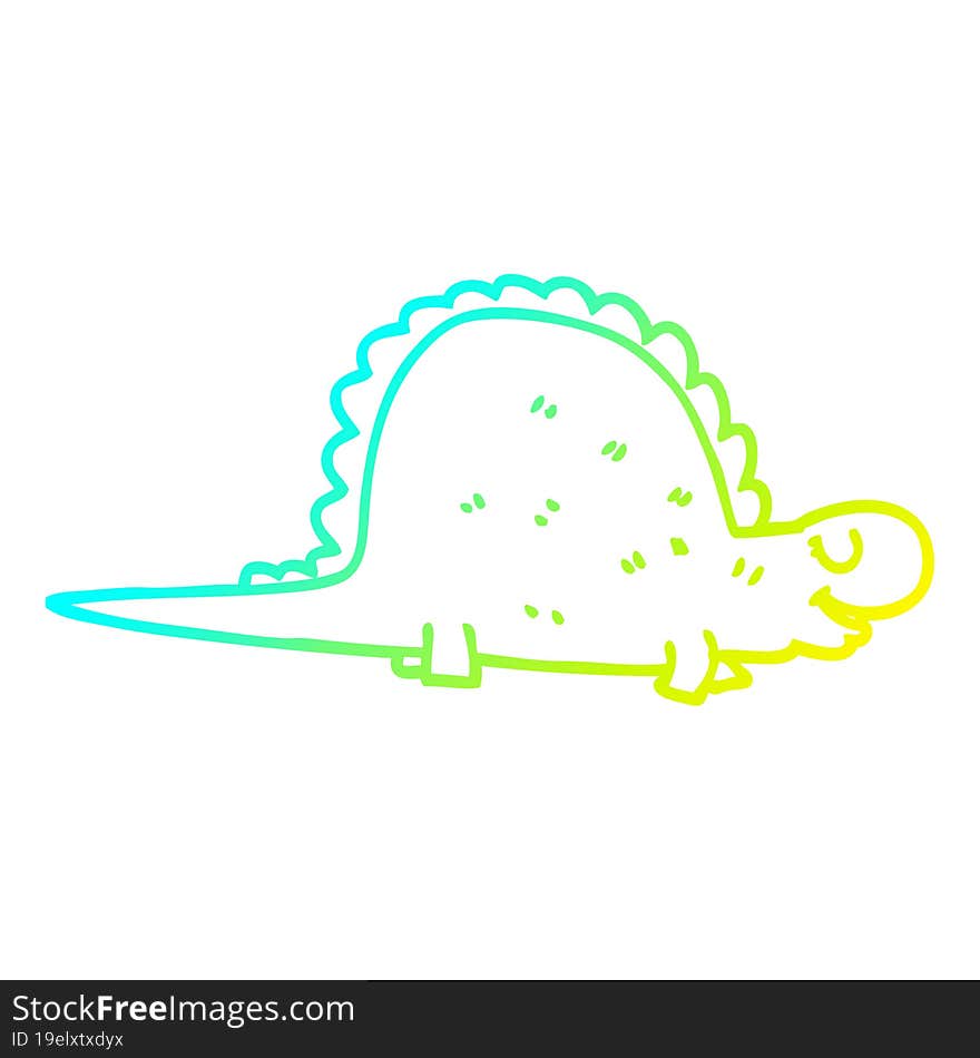 cold gradient line drawing of a cartoon prehistoric dinosaur