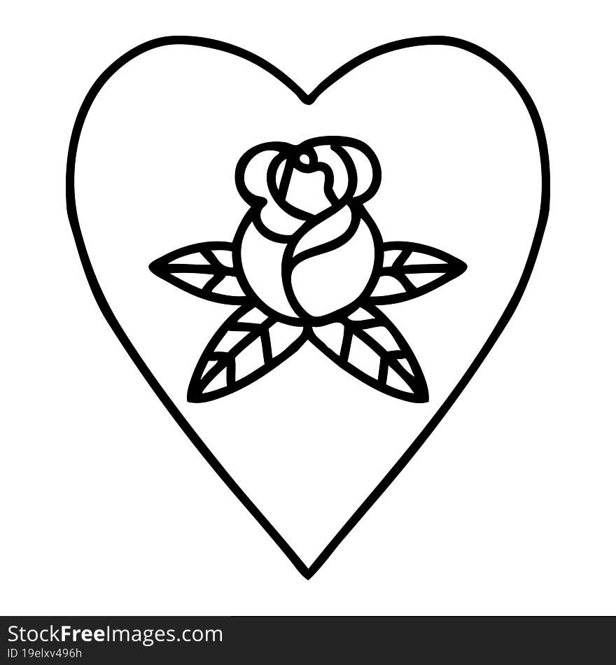 black line tattoo of a heart and flowers