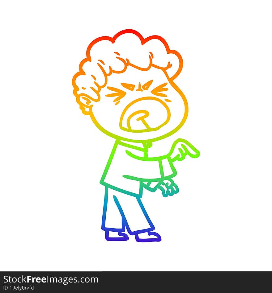 rainbow gradient line drawing of a cartoon furious man