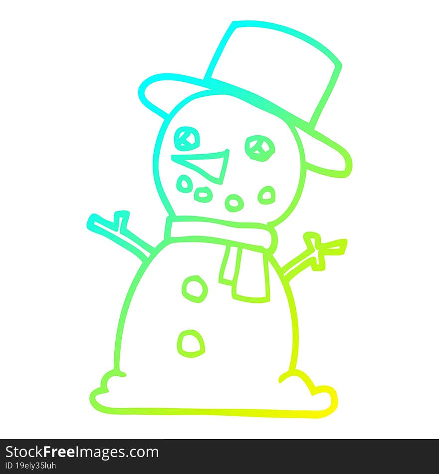 Cold Gradient Line Drawing Cartoon Snowman