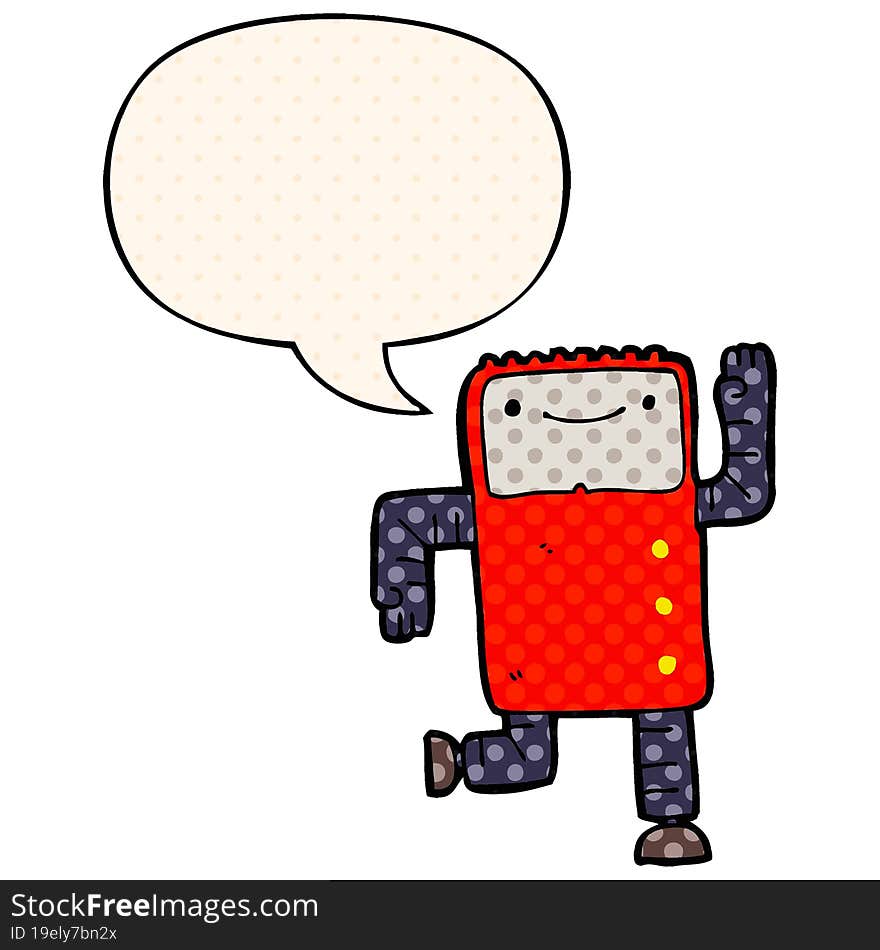 Cartoon Robot And Speech Bubble In Comic Book Style