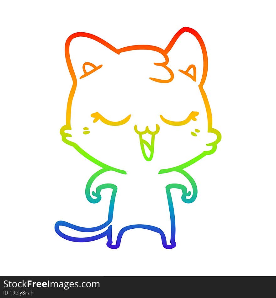 rainbow gradient line drawing of a happy cartoon cat