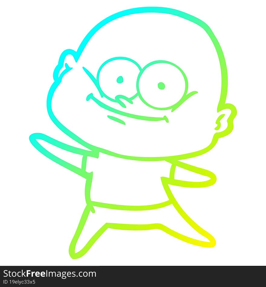 Cold Gradient Line Drawing Cartoon Bald Man Staring