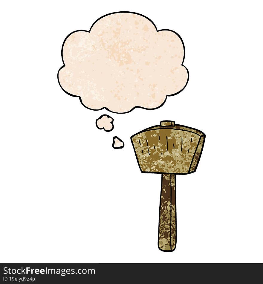 cartoon mallet and thought bubble in grunge texture pattern style