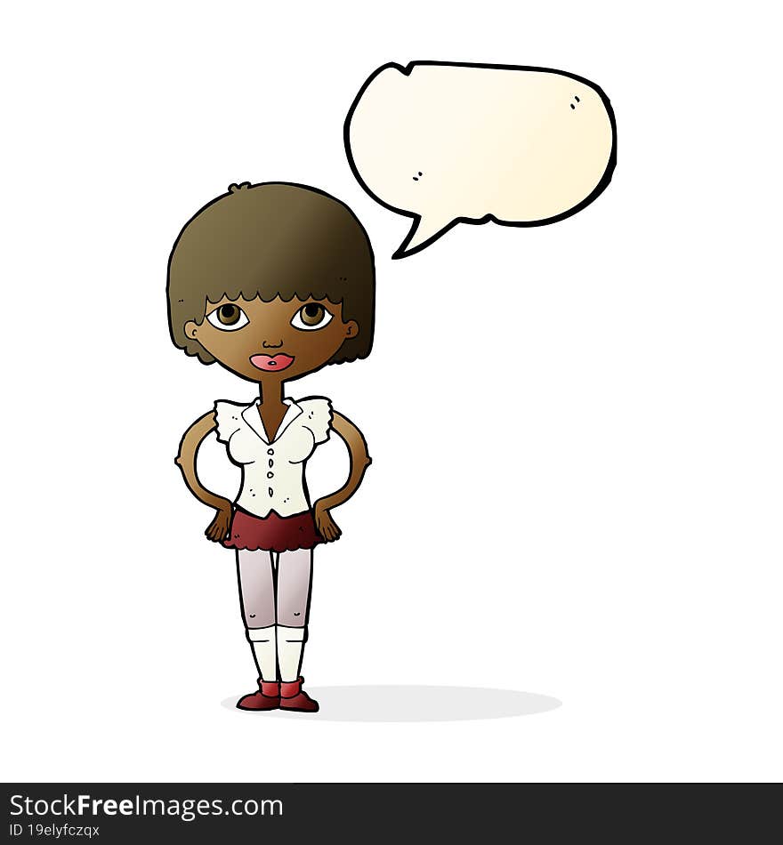 cartoon woman with hands on hips with speech bubble