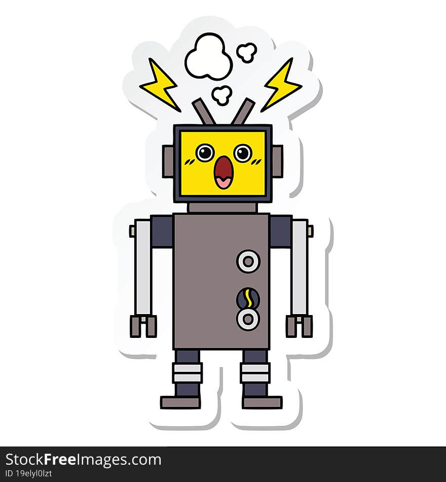 Sticker Of A Cute Cartoon Malfunctioning Robot