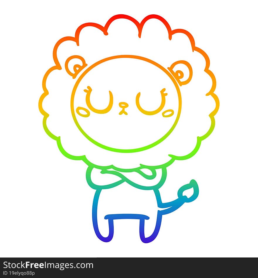 rainbow gradient line drawing of a cartoon lion