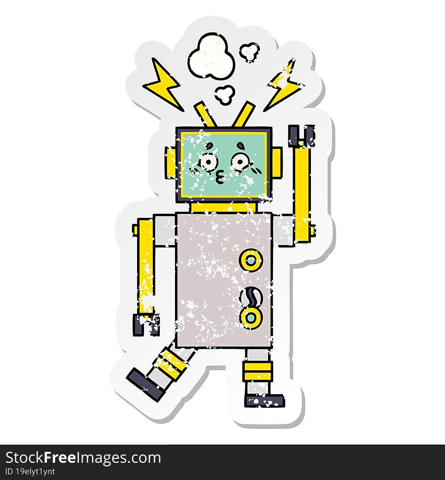 Distressed Sticker Of A Cute Cartoon Robot