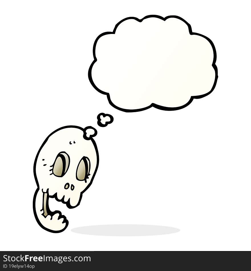 funny cartoon skull with thought bubble