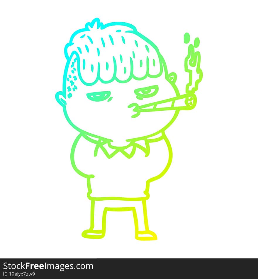 cold gradient line drawing cartoon man smoking