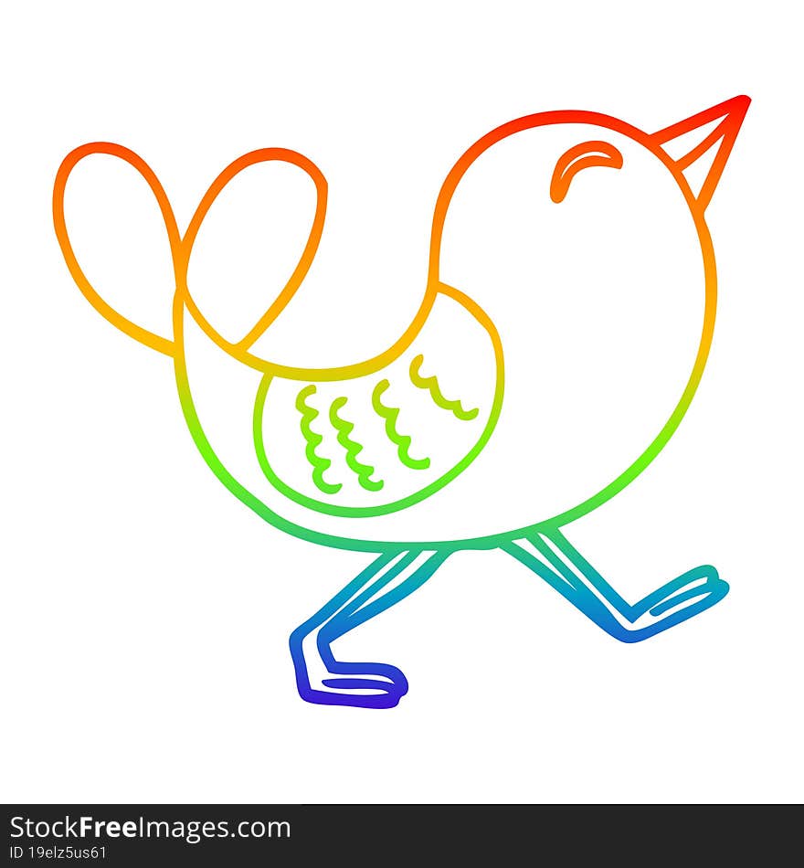 Rainbow Gradient Line Drawing Cartoon Bluebird