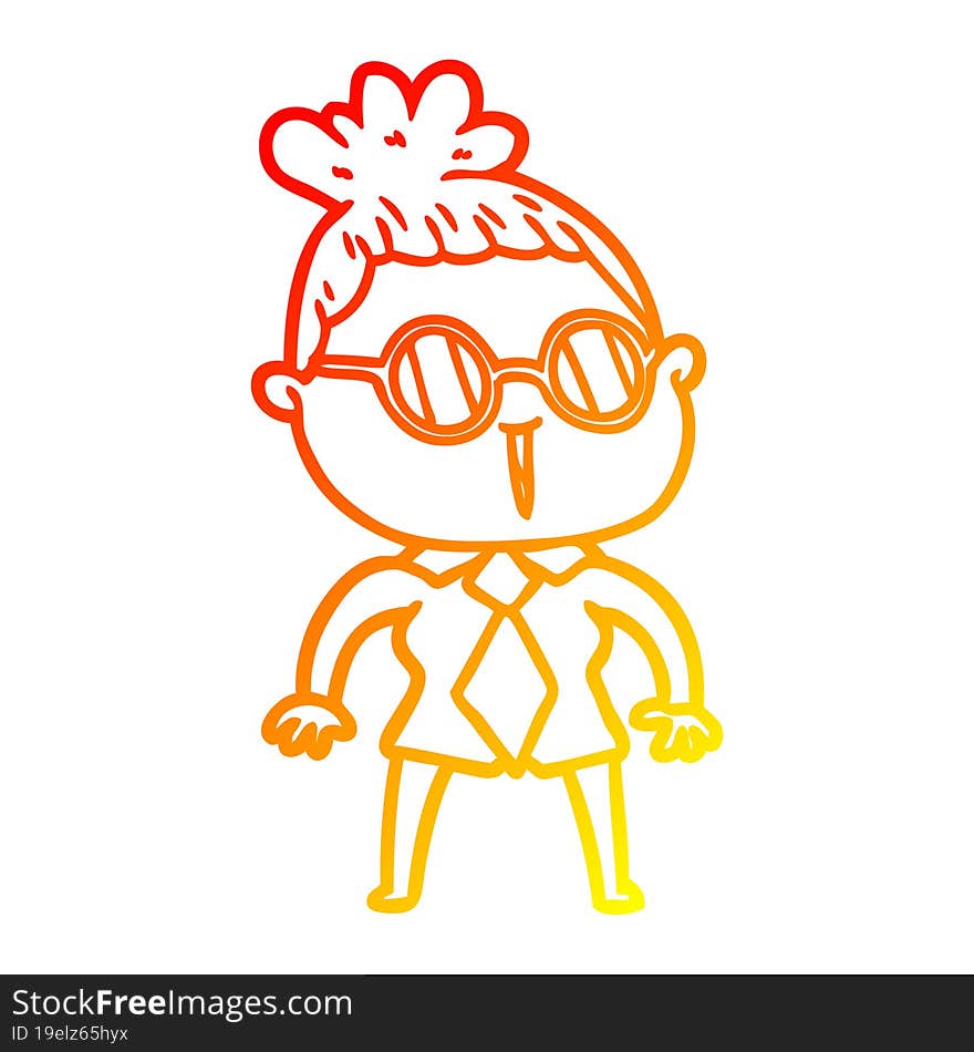 warm gradient line drawing of a cartoon woman wearing spectacles