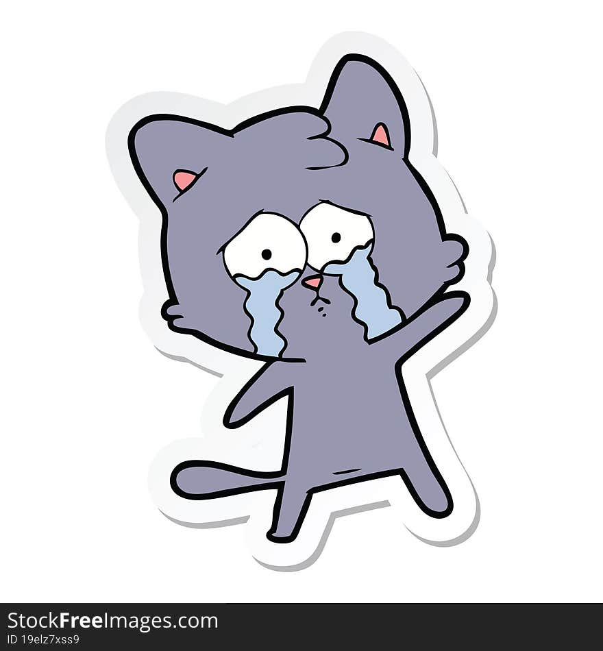 sticker of a crying cartoon cat