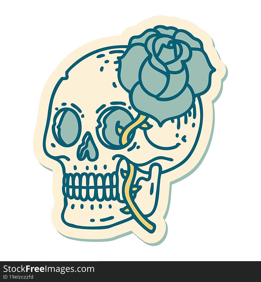 tattoo style sticker of a skull and rose