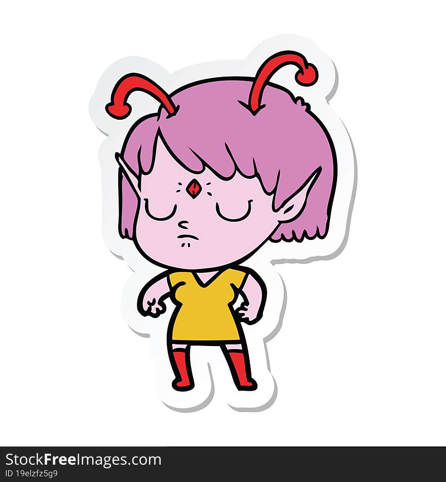 sticker of a cartoon alien girl