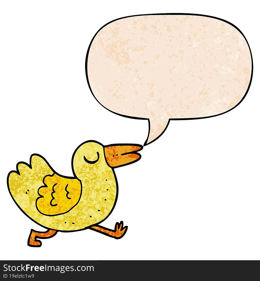 cartoon bird and speech bubble in retro texture style