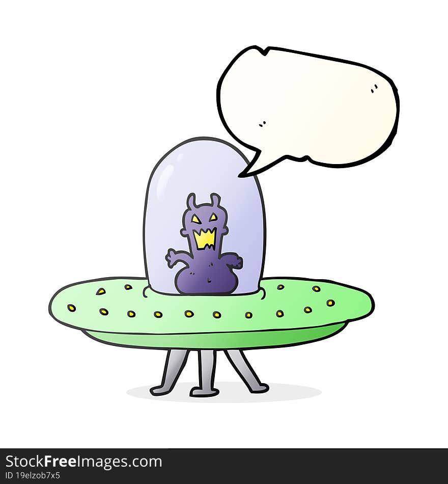 speech bubble cartoon alien in flying saucer