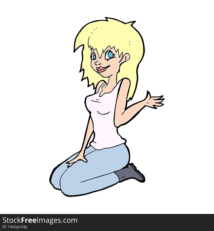 cartoon pretty girl waving