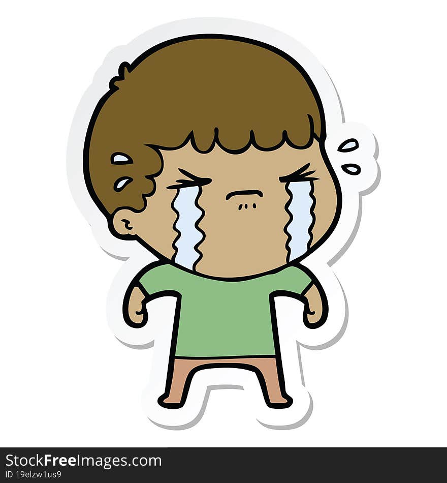 sticker of a cartoon man crying