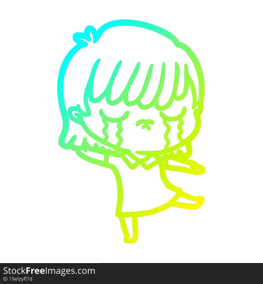 cold gradient line drawing of a cartoon woman crying