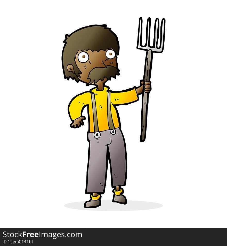 Cartoon Farmer With Pitchfork