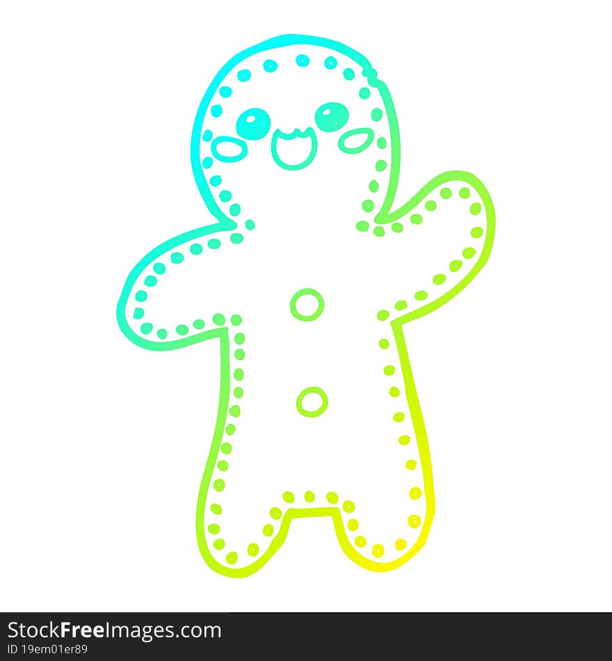 cold gradient line drawing cartoon gingerbread man