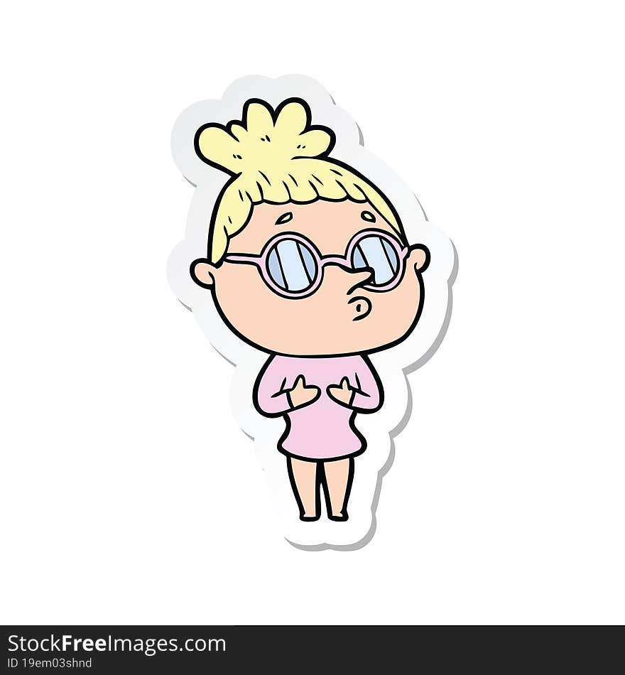 sticker of a cartoon woman wearing glasses