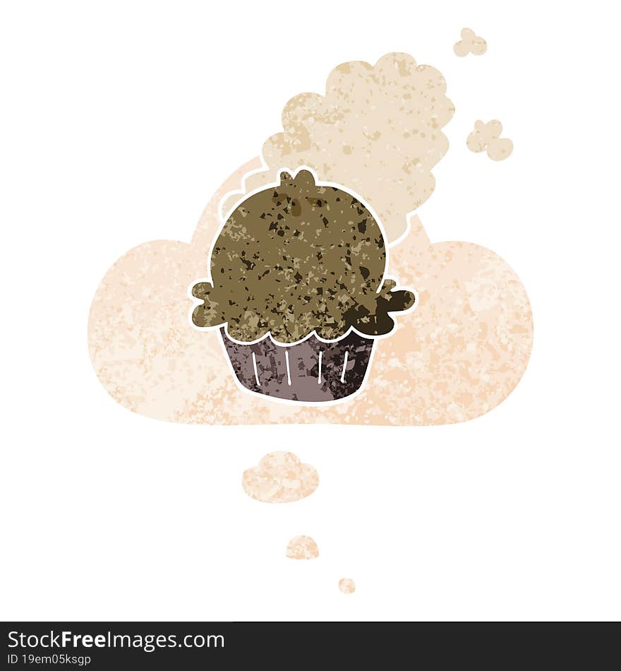 cute cartoon pie and thought bubble in retro textured style