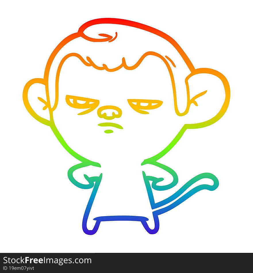 rainbow gradient line drawing of a cartoon monkey