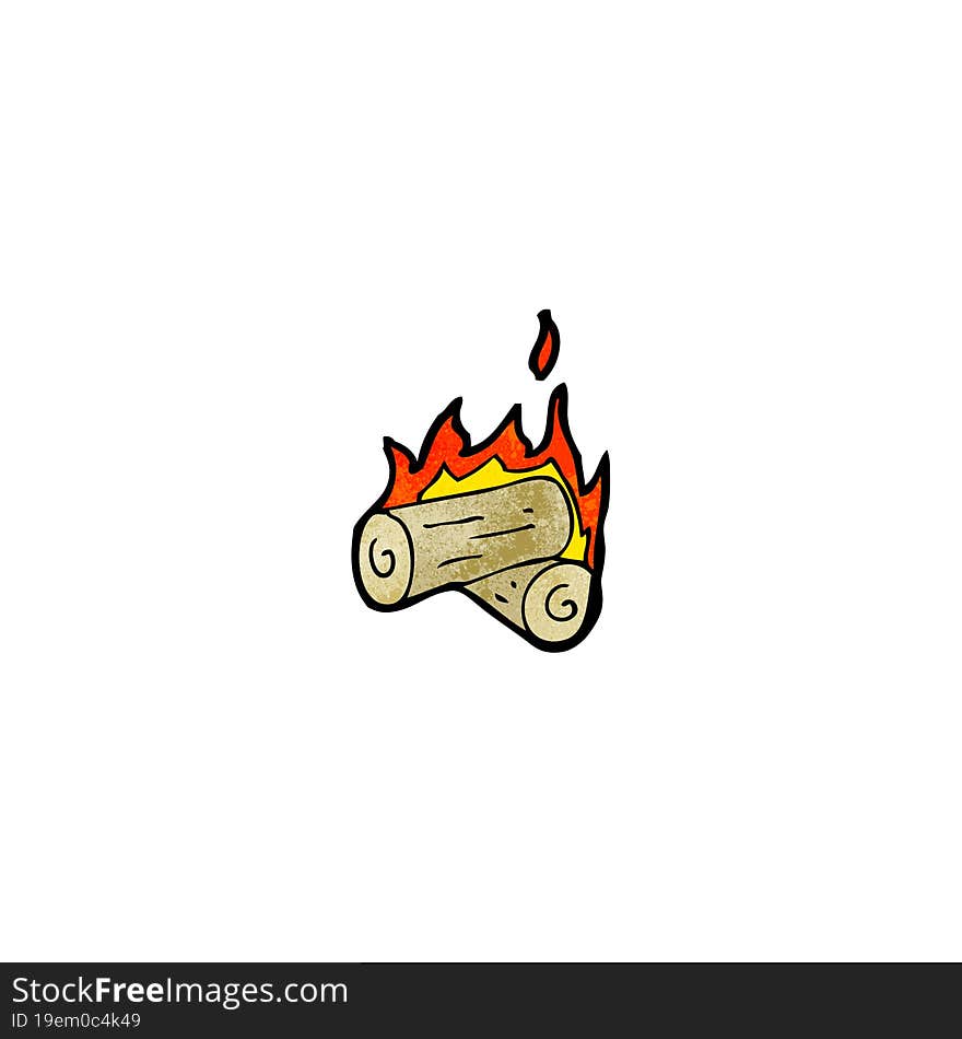 cartoon burning wood logs