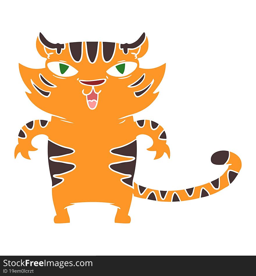 happy flat color style cartoon tiger