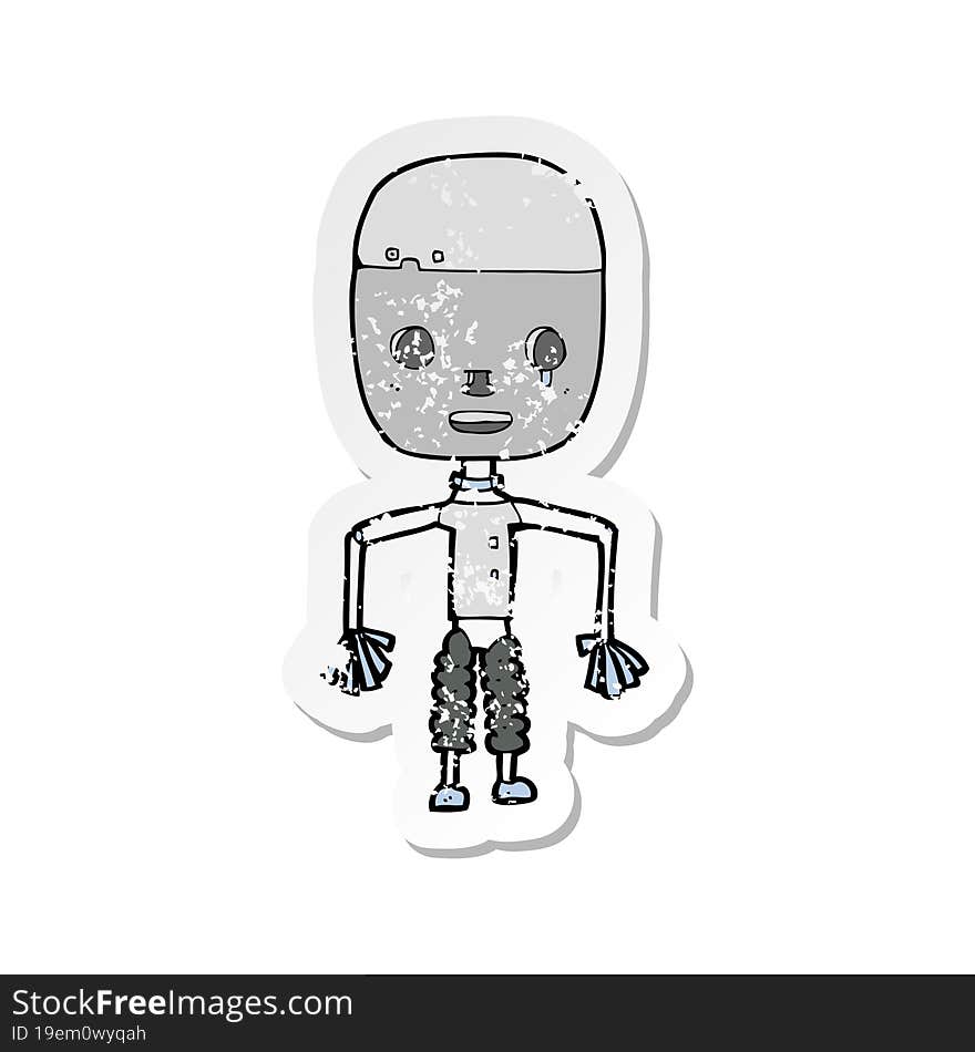 Retro Distressed Sticker Of A Cartoon Robot