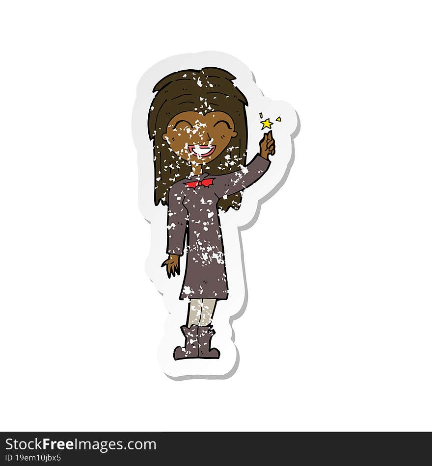 Retro Distressed Sticker Of A Cartoon Friendly Witch Girl