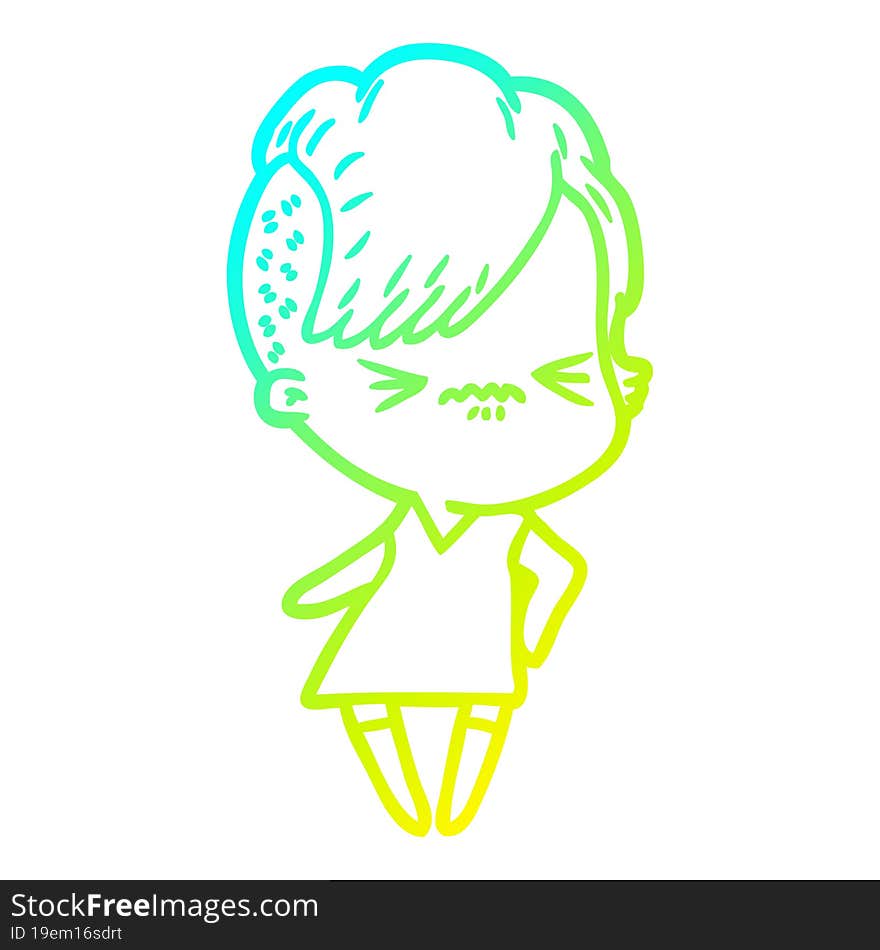 cold gradient line drawing cartoon annoyed hipster girl