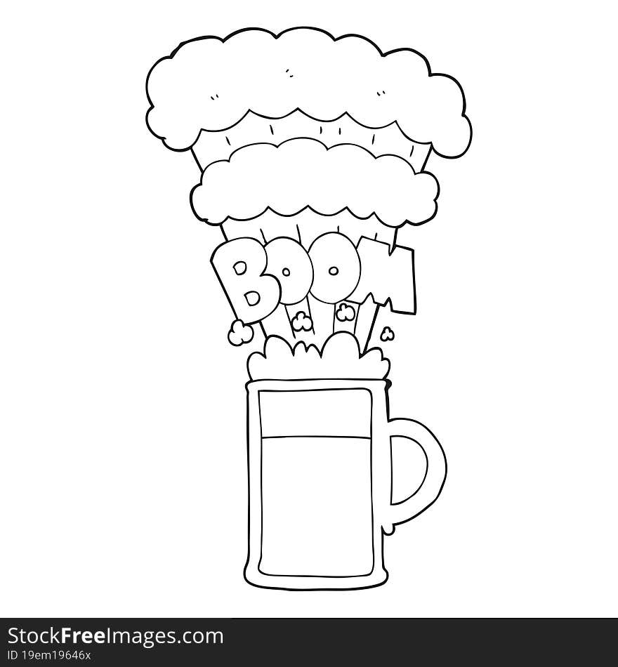 black and white cartoon exploding beer